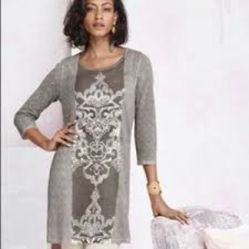 Chico’s Beaded Tunic Beigecore Luxe Sweater Size 16
